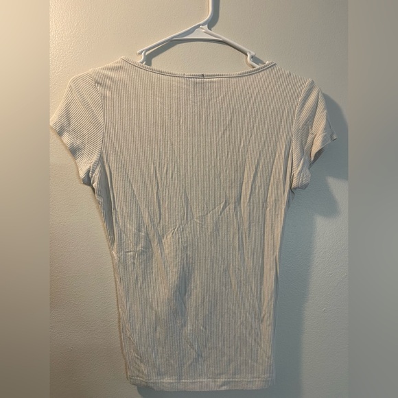 Rue21 Cream Ribbed V-Neck Drawstring Ruched Crop Top - Picture 7 of 9